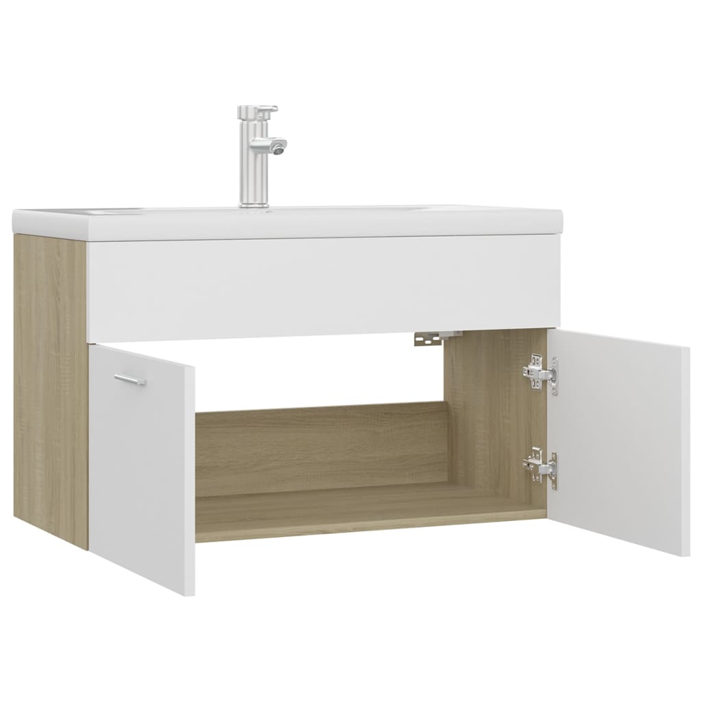 Mobile Lavabo Integrato Bianco Rovere Sonoma Legno Multistrato