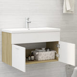 Mobile Lavabo Integrato Bianco Rovere Sonoma Legno Multistrato