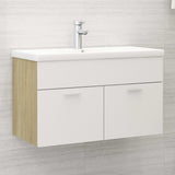 Mobile Lavabo Integrato Bianco Rovere Sonoma Legno Multistrato