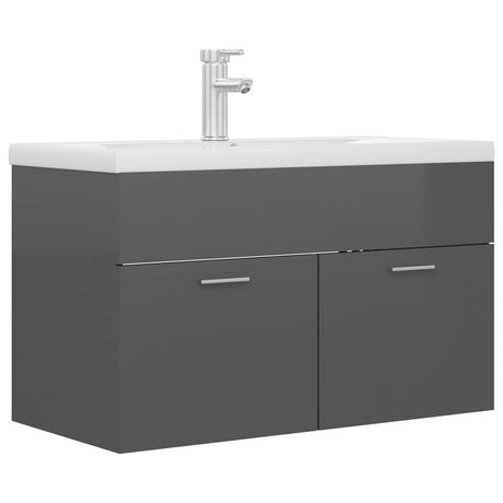 Mobile con Lavabo Integrato Grigio Lucido in Legno Multistrato