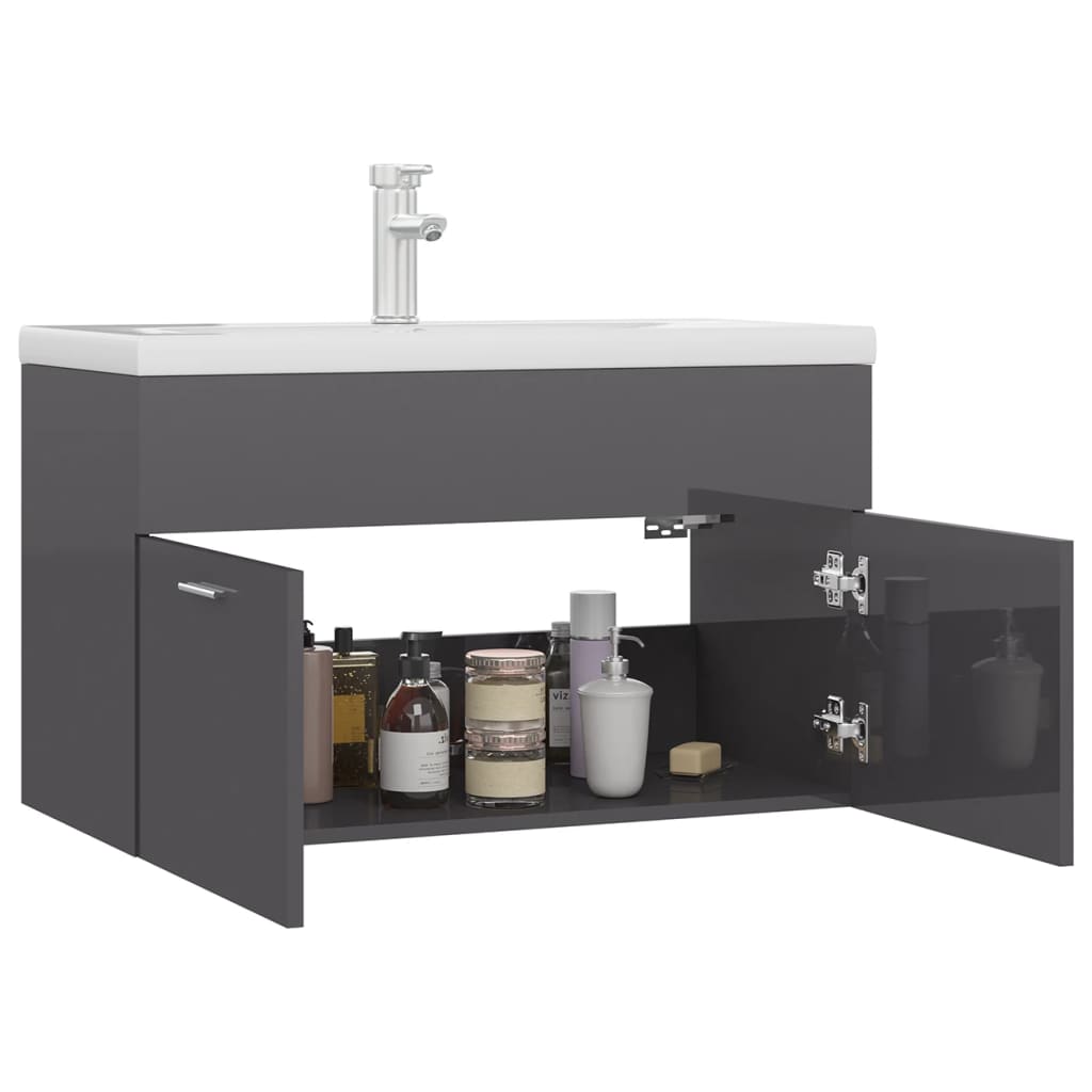 Mobile con Lavabo Integrato Grigio Lucido in Legno Multistrato