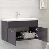 Mobile con Lavabo Integrato Grigio Lucido in Legno Multistrato