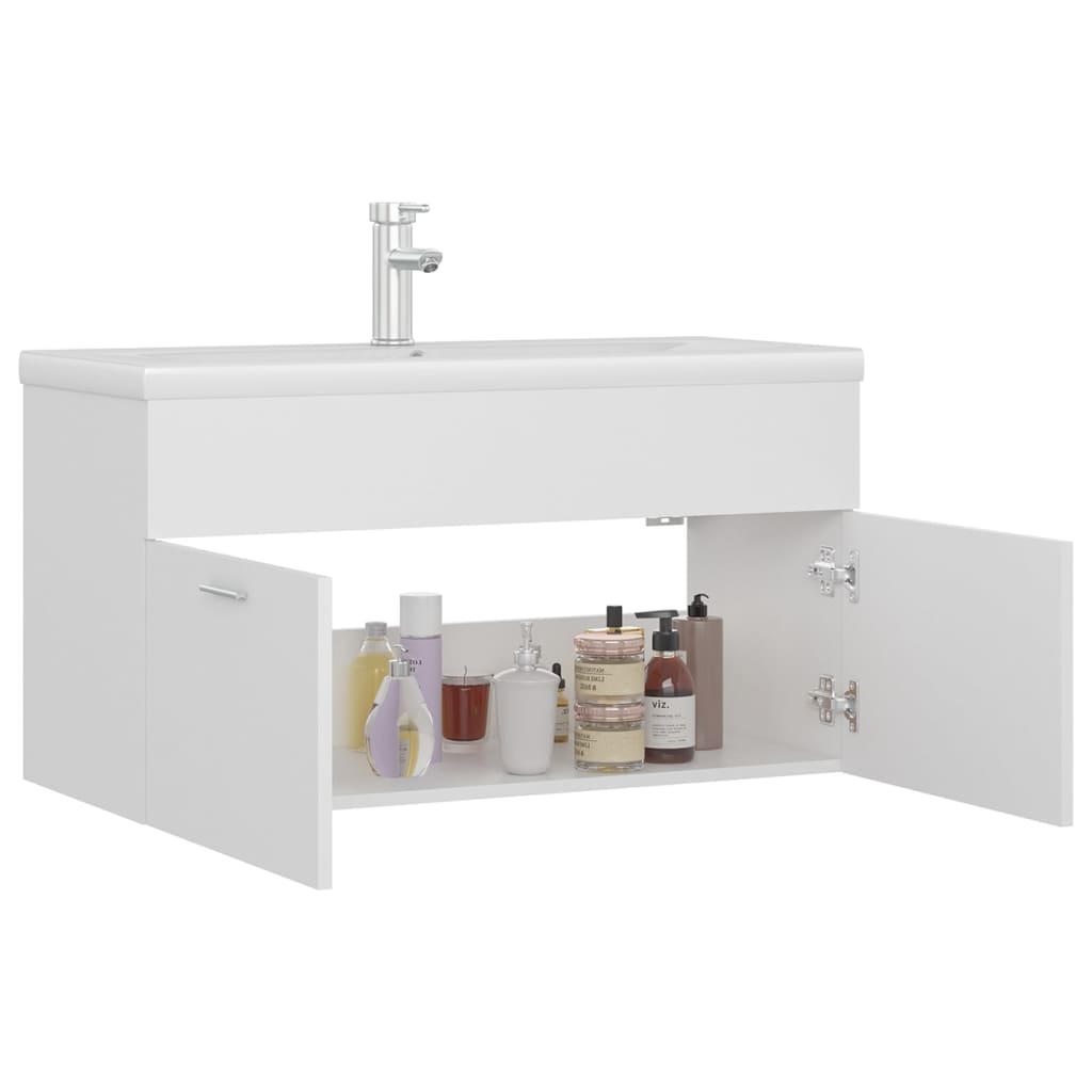 Mobile con Lavabo Integrato Bianco in Legno Multistrato