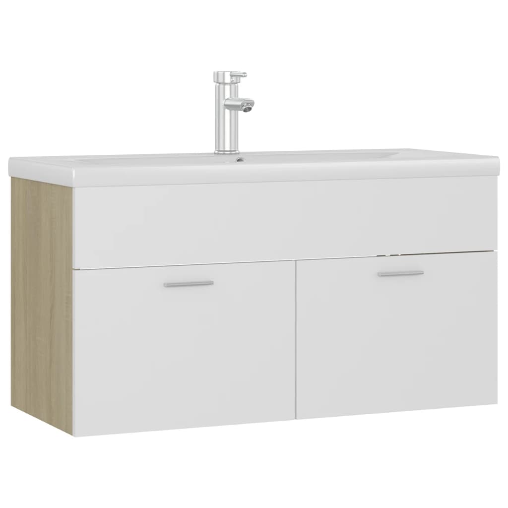 Mobile Lavabo Integrato Bianco Rovere Sonoma Legno Multistrato