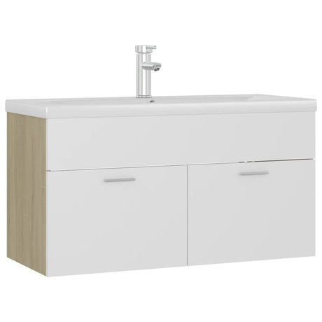 Mobile Lavabo Integrato Bianco Rovere Sonoma Legno Multistrato