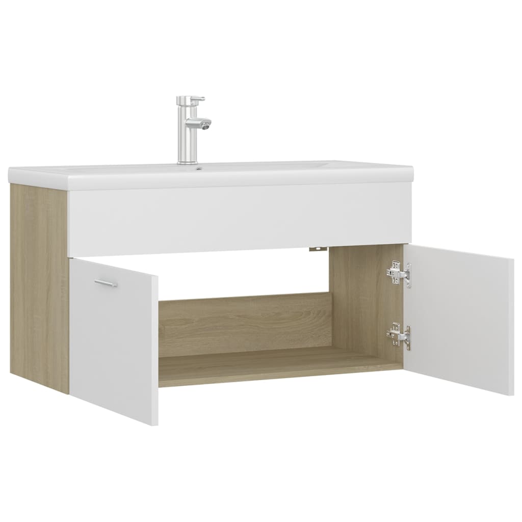 Mobile Lavabo Integrato Bianco Rovere Sonoma Legno Multistrato