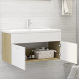 Mobile Lavabo Integrato Bianco Rovere Sonoma Legno Multistrato