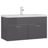 Mobile con Lavabo Integrato Grigio Lucido in Legno Multistrato