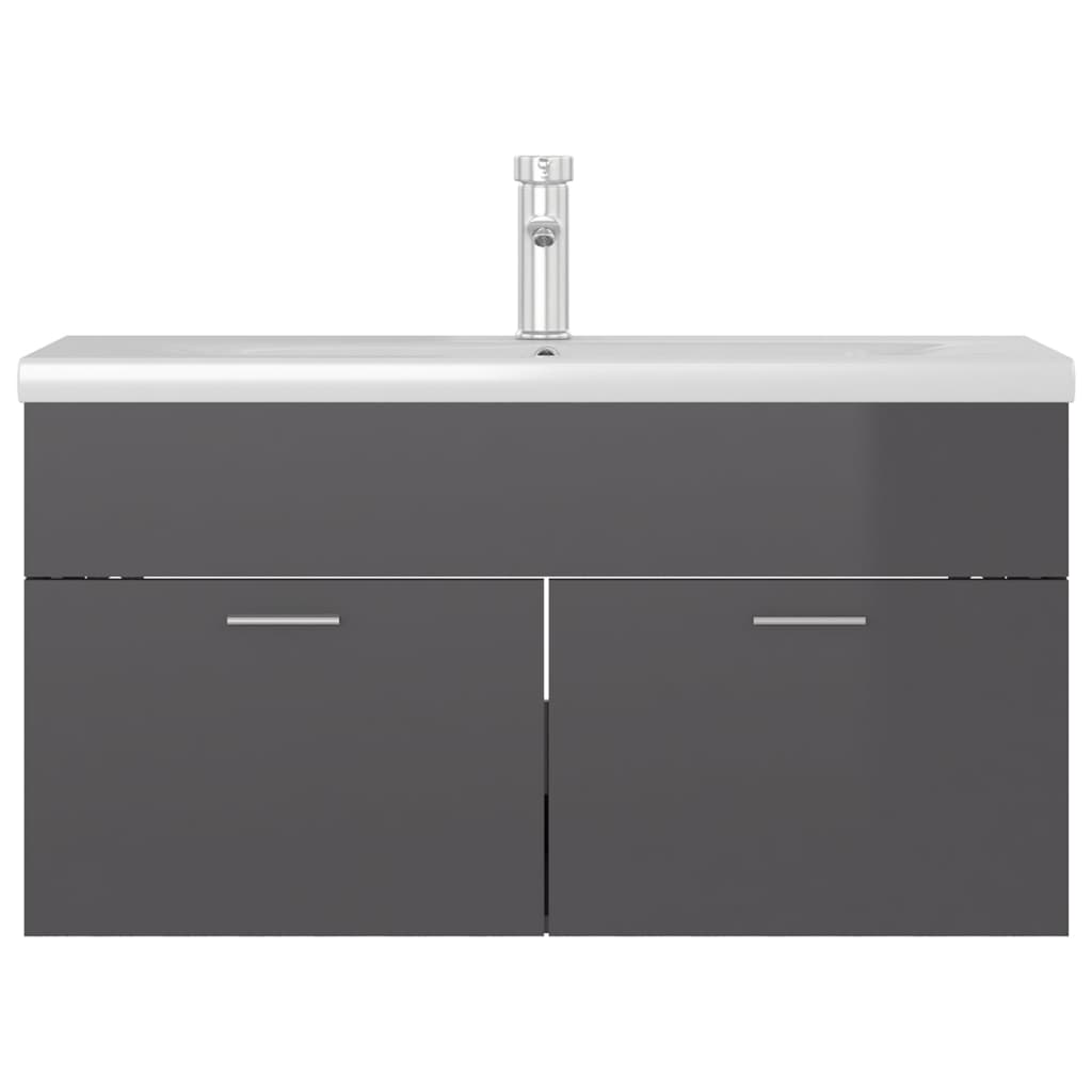 Mobile con Lavabo Integrato Grigio Lucido in Legno Multistrato