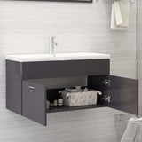 Mobile con Lavabo Integrato Grigio Lucido in Legno Multistrato