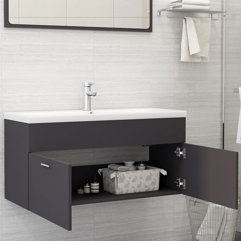 Mobile con Lavabo Integrato Grigio in Legno Multistrato