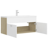 Mobile Lavabo Integrato Bianco Rovere Sonoma Legno Multistrato