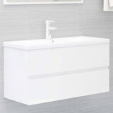 Mobile con Lavabo Integrato Bianco Lucido in Legno Multistrato