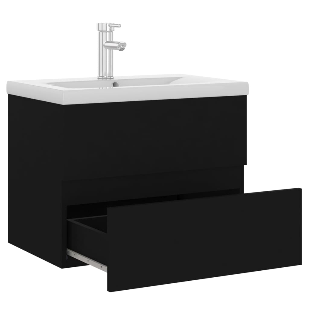 Mobile con Lavabo Integrato Nero in Legno Multistrato