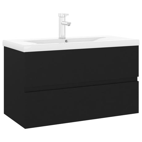 Mobile con Lavabo Integrato Nero in Legno Multistrato