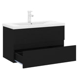 Mobile con Lavabo Integrato Nero in Legno Multistrato