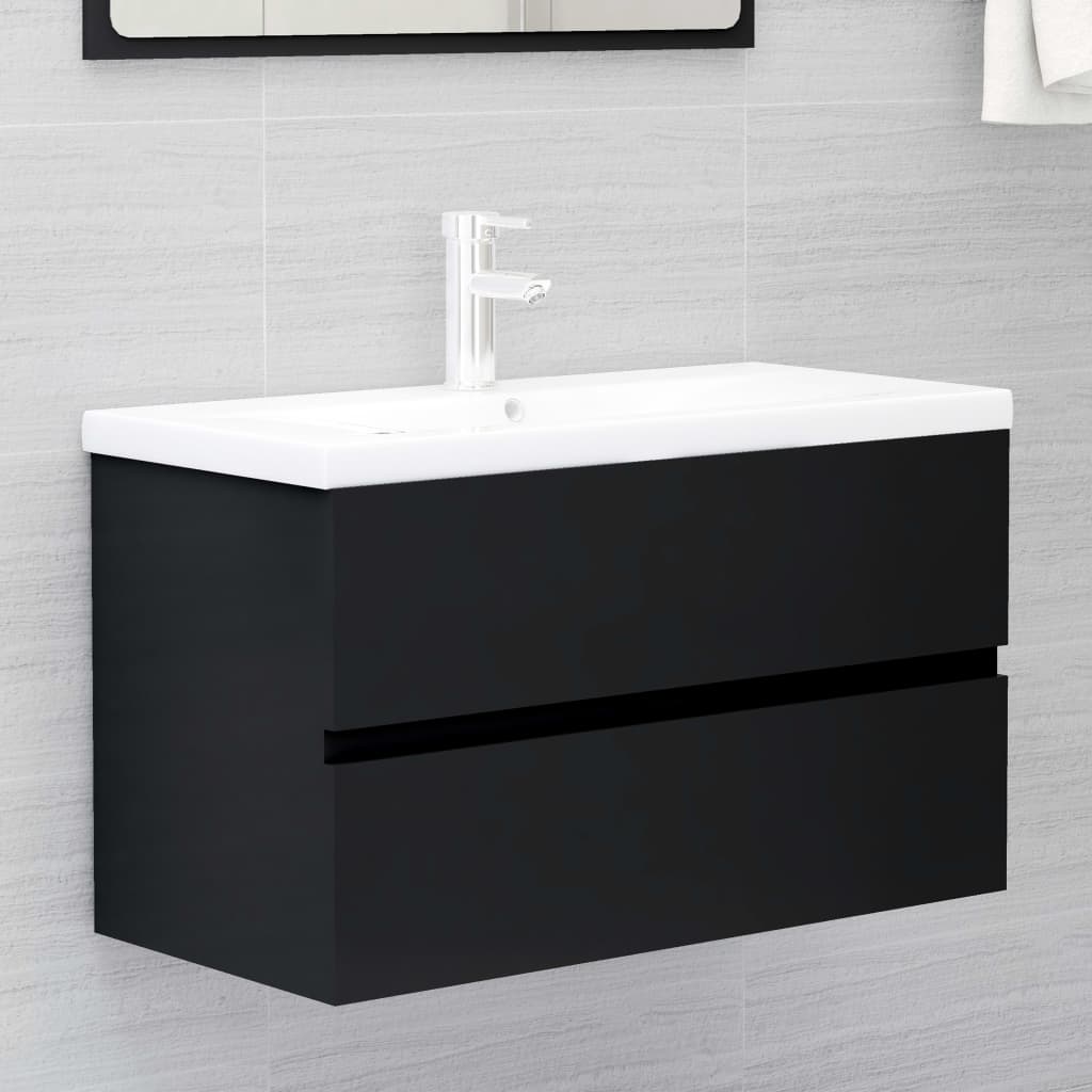 Mobile con Lavabo Integrato Nero in Legno Multistrato