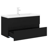 Mobile con Lavabo Integrato Nero in Legno Multistrato