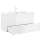 Mobile con Lavabo Integrato Bianco Lucido in Legno Multistrato