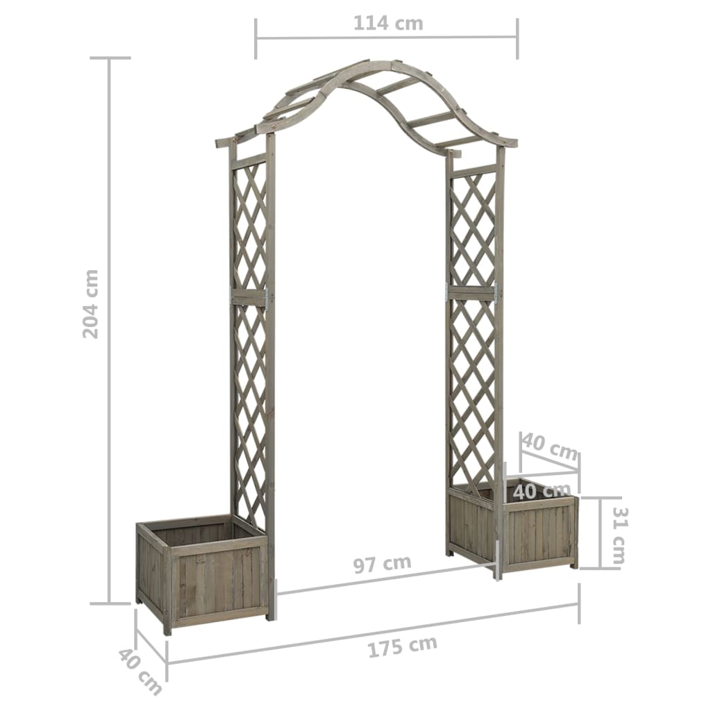 Pergola da Giardino con Fioriera Grigio Legno Massello di Abete