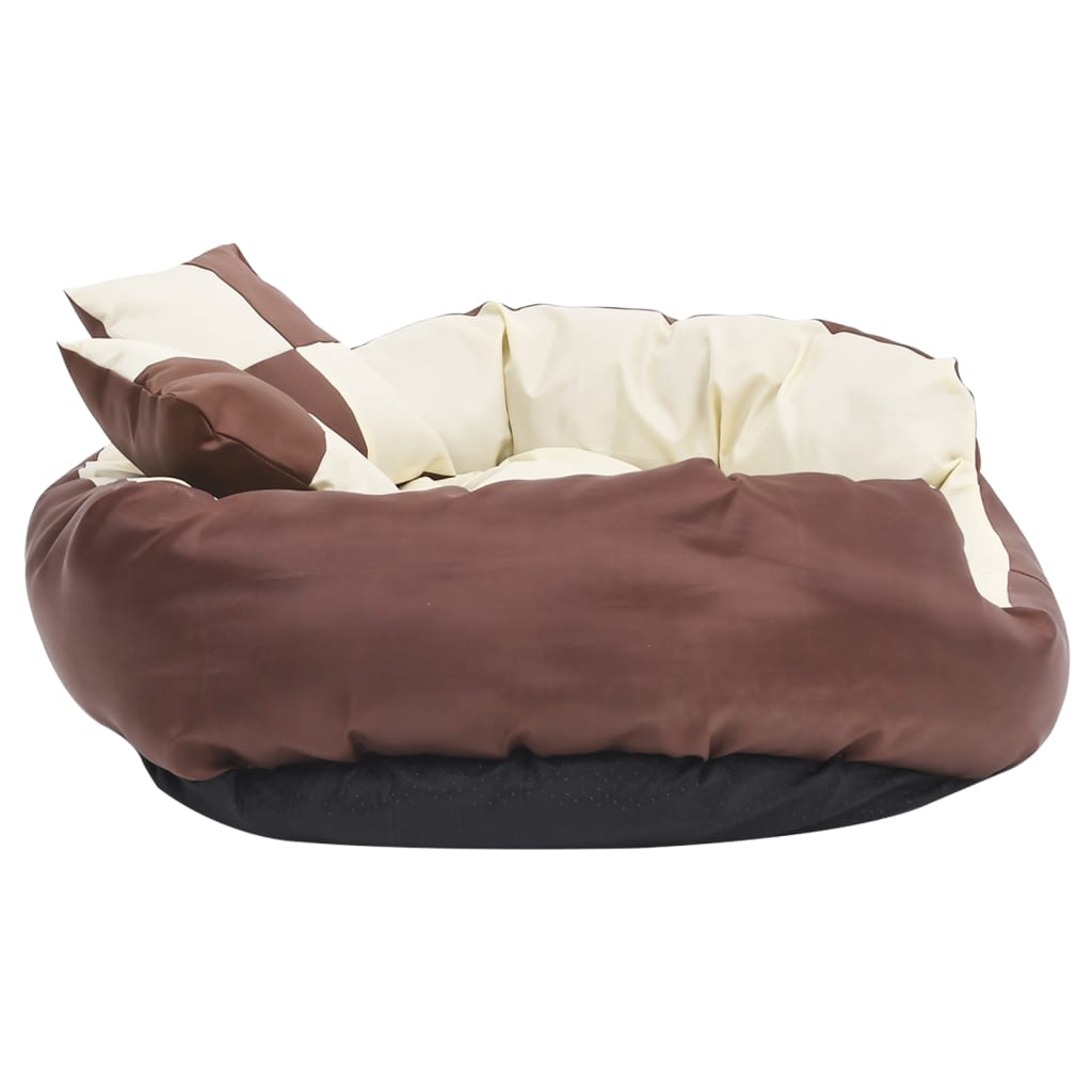 Cuscino per Cani Reversibile Lavabile Marrone Crema 85x70x20 cm