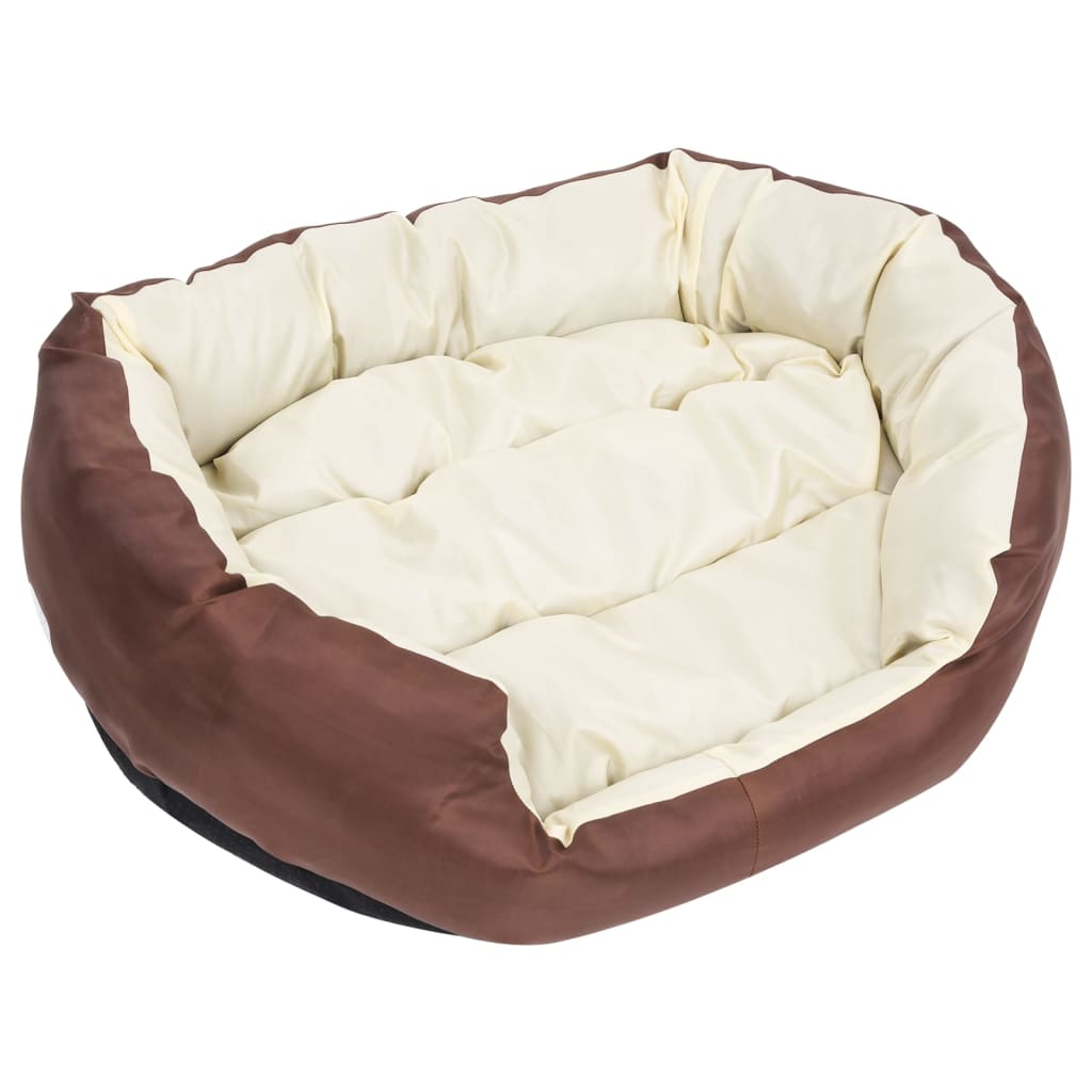 Cuscino per Cani Reversibile Lavabile Marrone Crema 85x70x20 cm