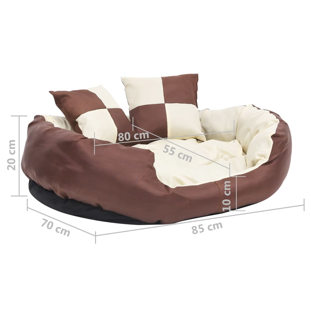 Cuscino per Cani Reversibile Lavabile Marrone Crema 85x70x20 cm