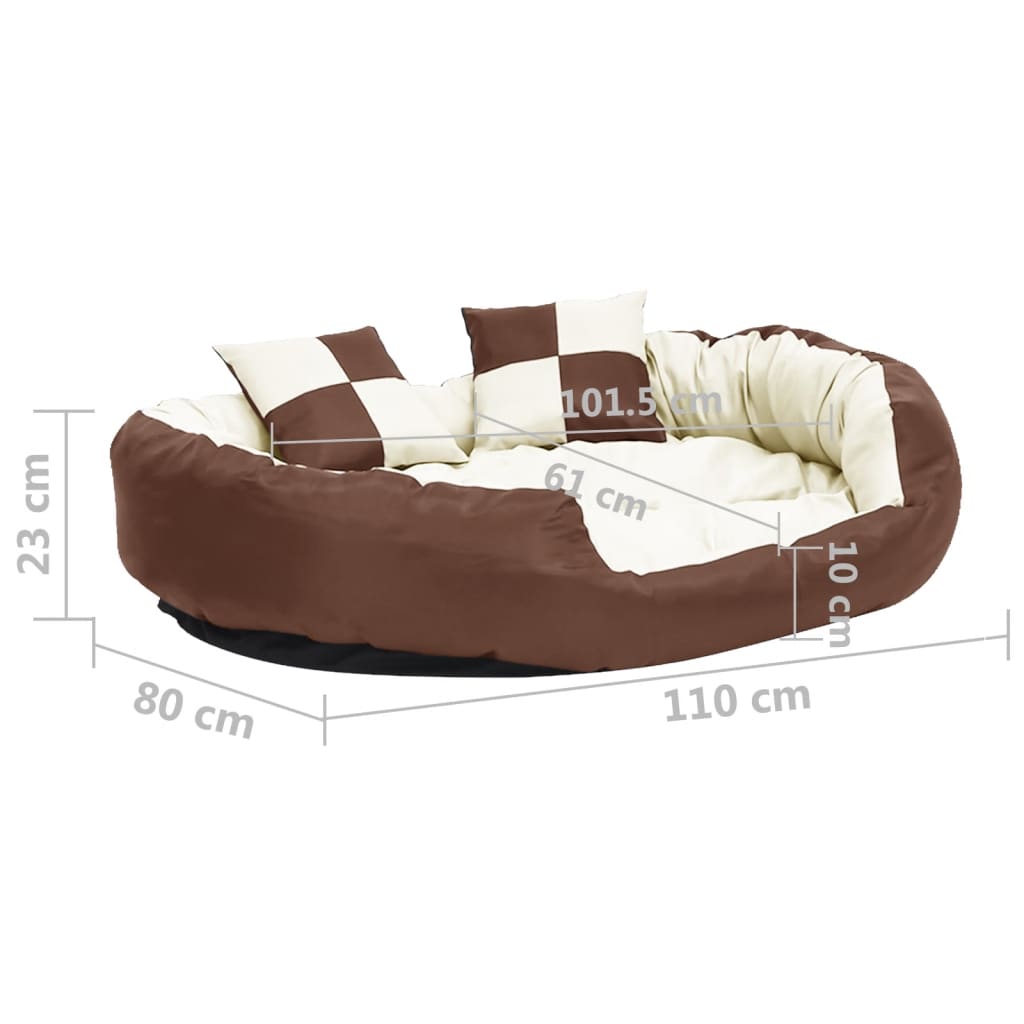 Cuscino per Cani Reversibile Lavabile Marrone Crema 110x80x23cm