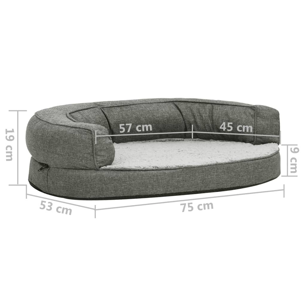 Materasso Ergonomico per Cani 75x53 cm Pile Effetto Lino Grigio