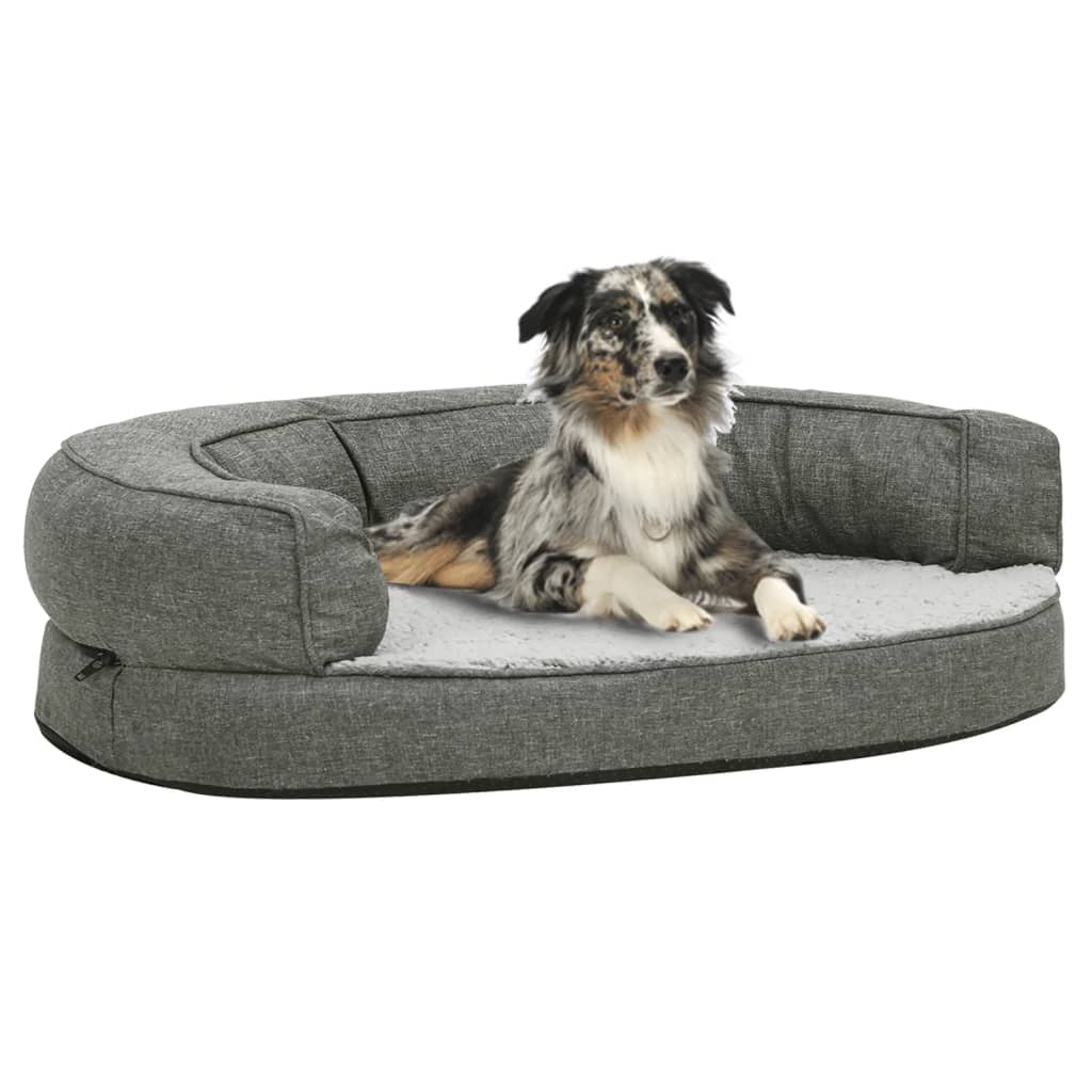 Materasso Ergonomico per Cani 75x53 cm Pile Effetto Lino Grigio