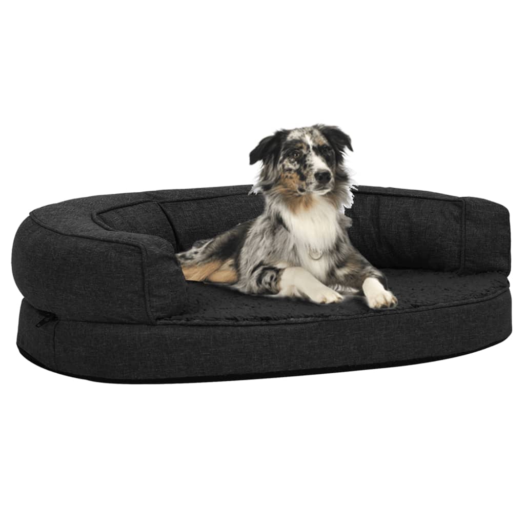 Materasso Ergonomico per Cani 75x53 cm Pile Effetto Lino Nero