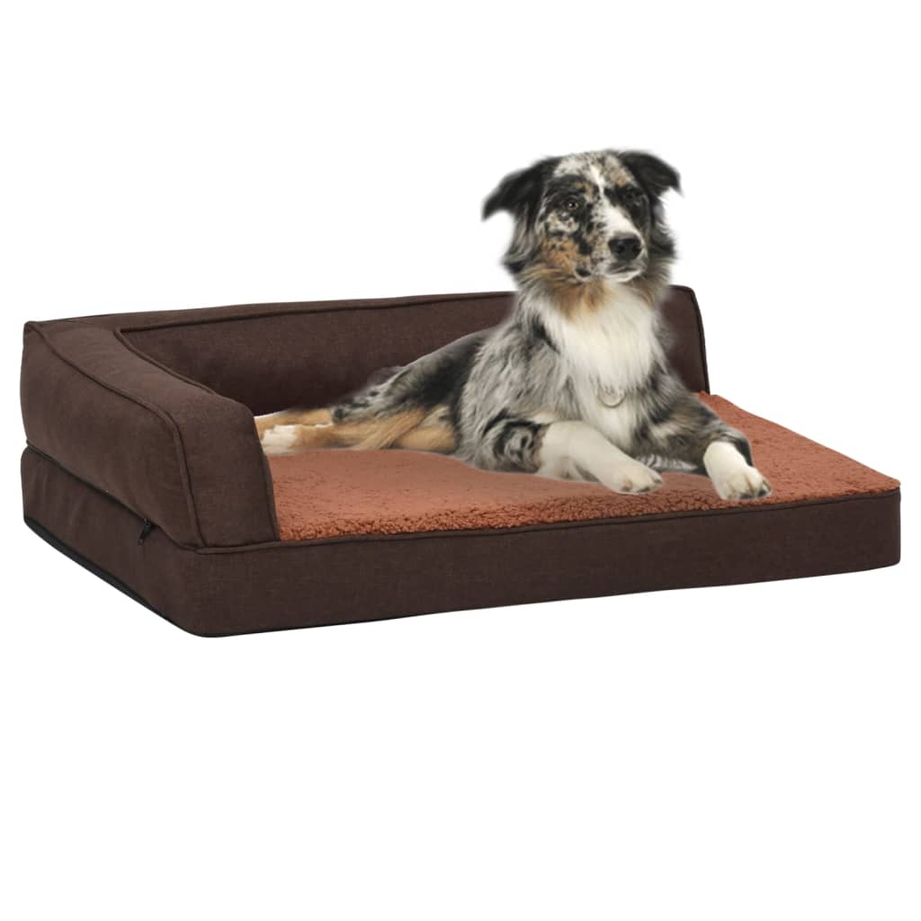 Materasso Ergonomico per Cani 60x42cm Pile Effetto Lino Marrone