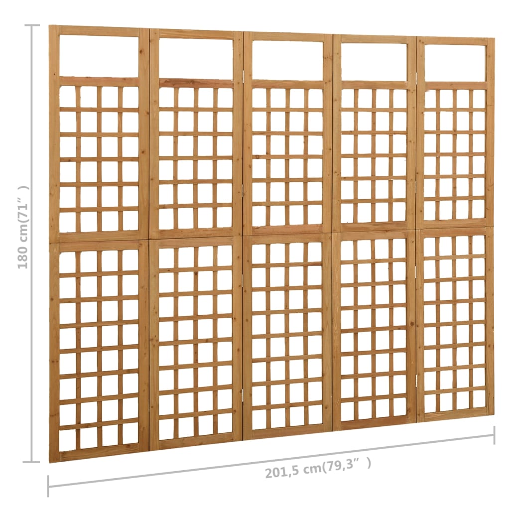 Divisorio a 5 Pannelli in Legno Massello di Abete 201,5x180 cm