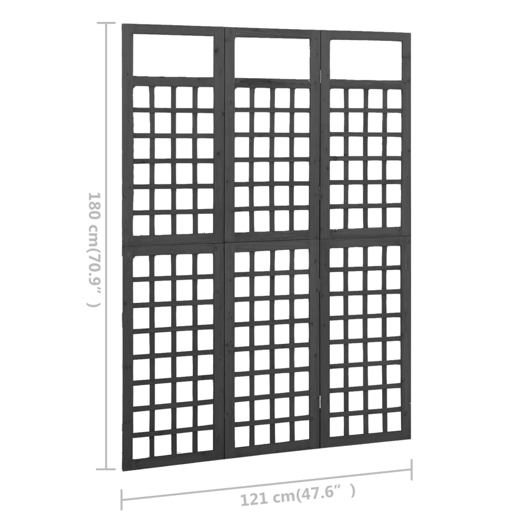 Divisorio a 3 Pannelli in Legno di Abete Nero 121x180 cm