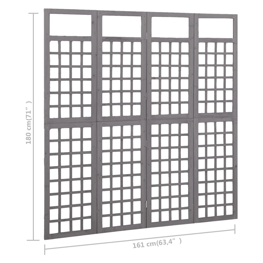 Divisorio a 4 Pannelli in Legno di Abete Grigio 161x180 cm