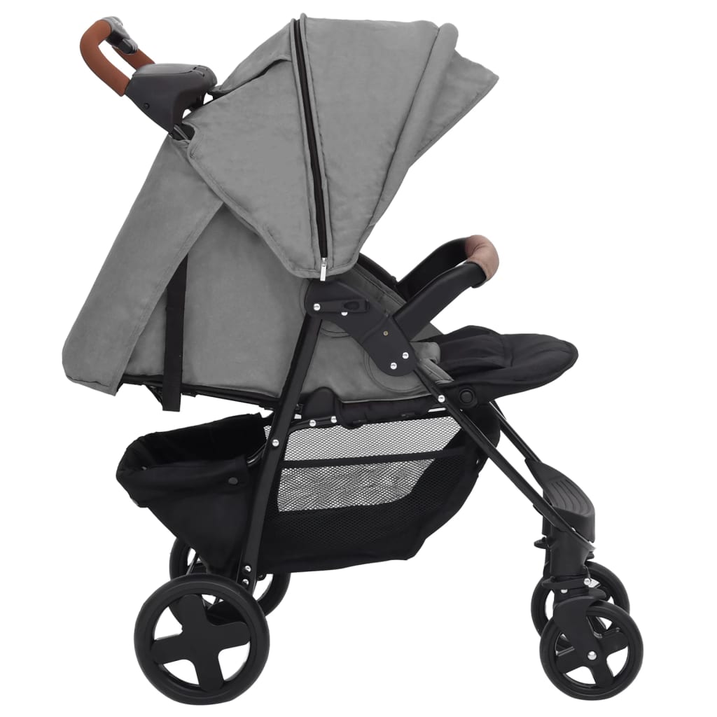 Passeggino 3 in 1 Grigio Chiaro in Acciaio