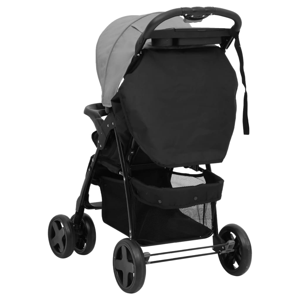 Passeggino 3 in 1 Grigio Chiaro e Nero in Acciaio