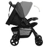 Passeggino 3 in 1 Grigio Scuro e Nero in Acciaio