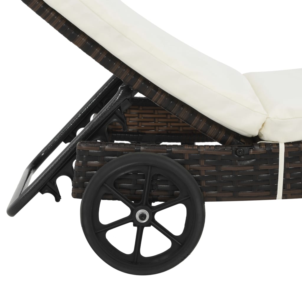 Lettini Prendisole 2 pz con Ruote Cuscini in Polyrattan Marrone