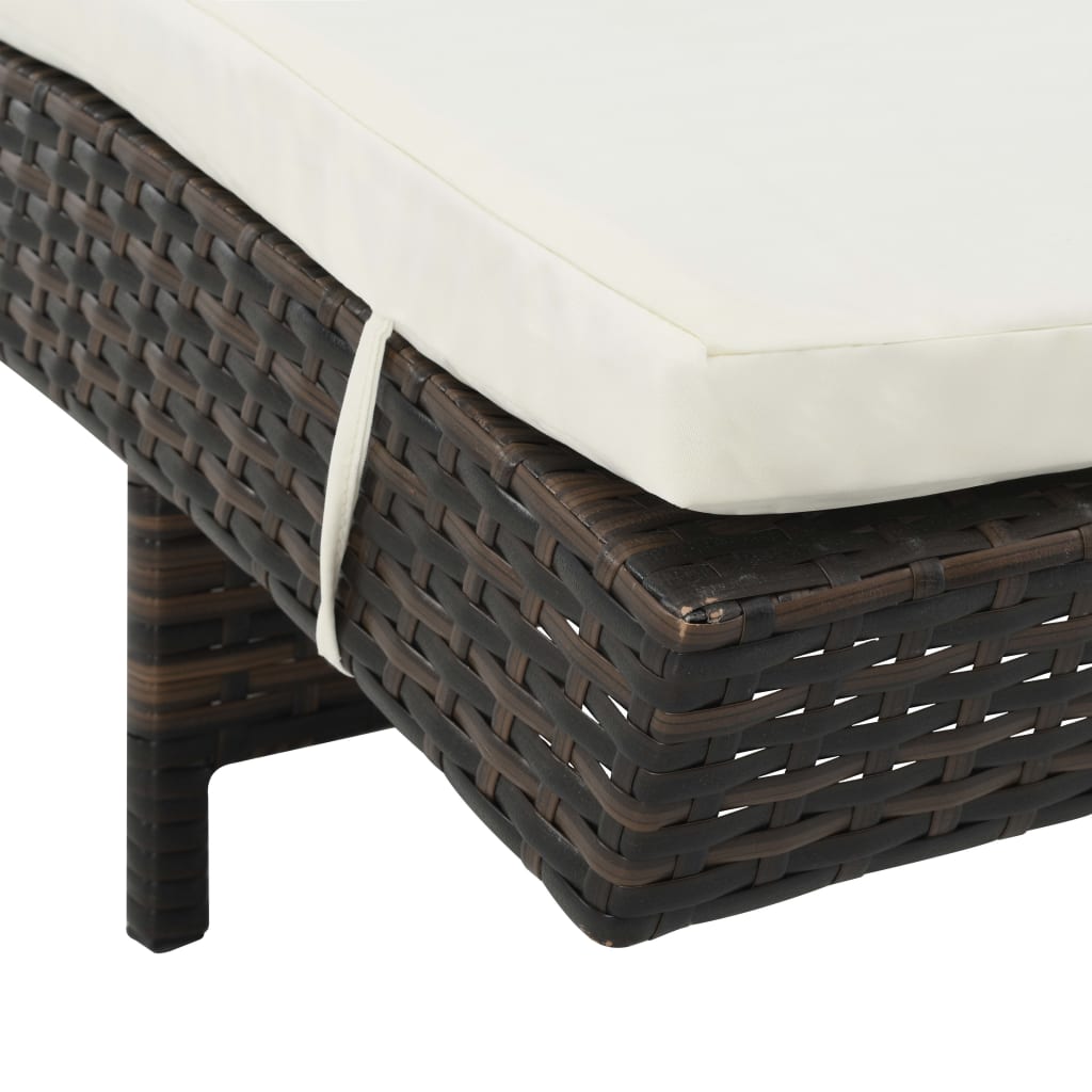 Lettini Prendisole 2 pz con Ruote Cuscini in Polyrattan Marrone