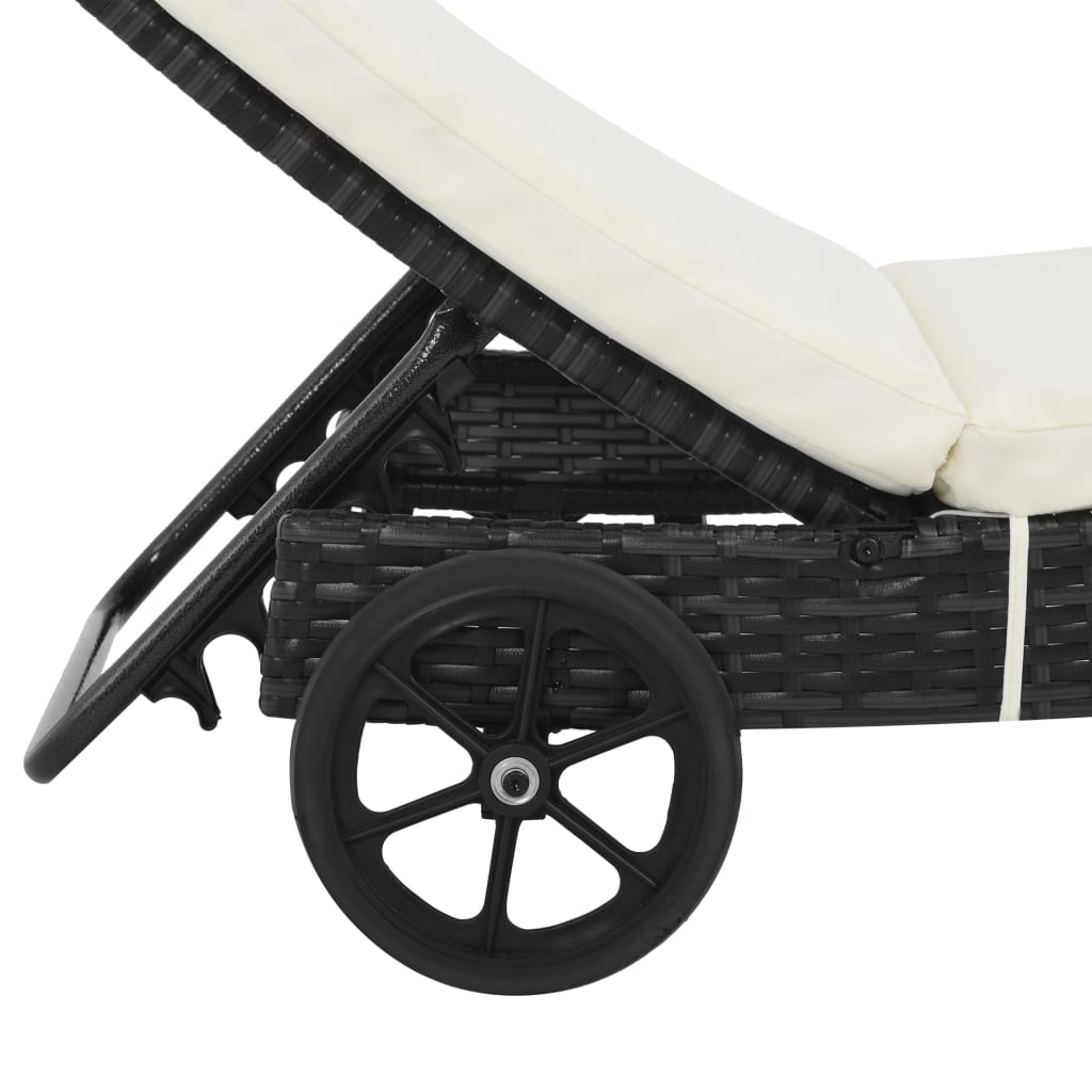 Lettini Prendisole 2 pz con Ruote Cuscini in Polyrattan Nero