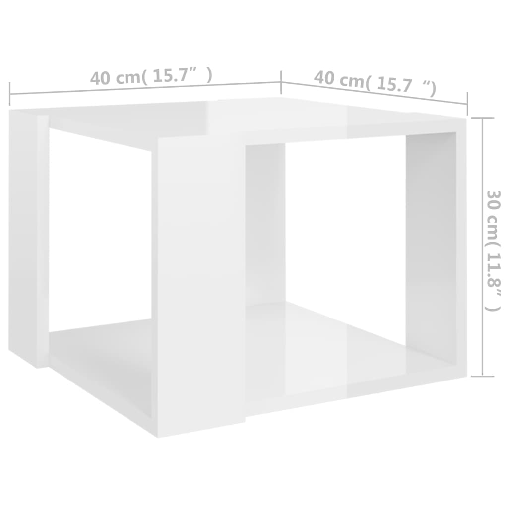 Tavolino da Salotto Bianco Lucido 40x40x30 cm Legno Multistrato