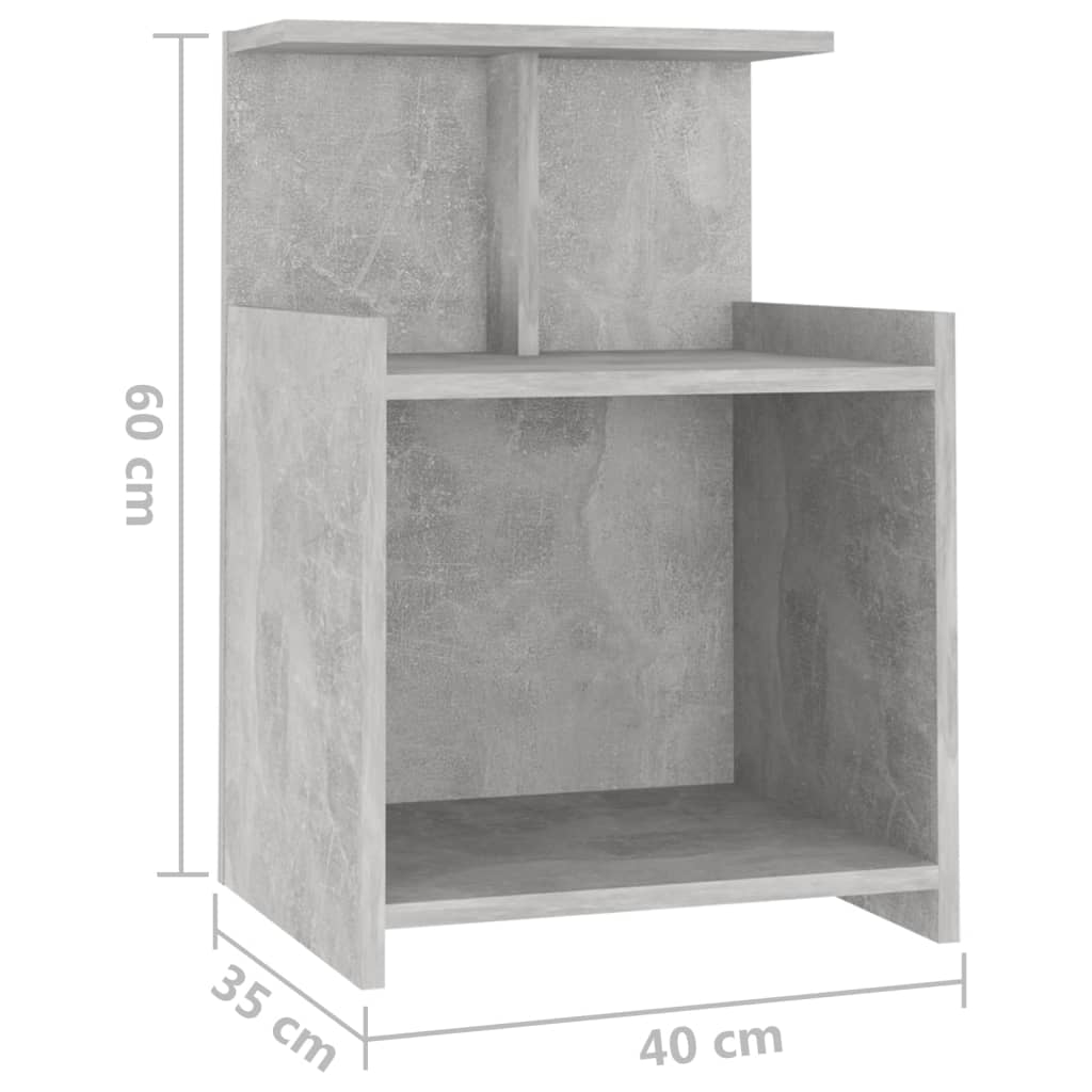 Comodino Grigio Cemento 40x35x60 cm in Legno Multistrato