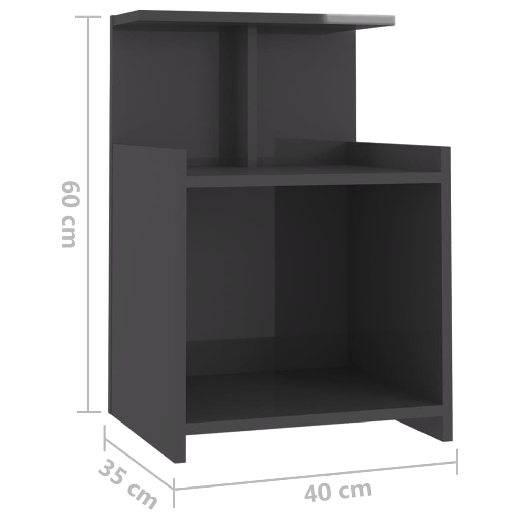 Comodino Grigio Lucido 40x35x60 cm in Legno Multistrato