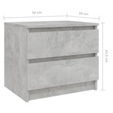 Comodino Grigio Cemento 50x39x43,5 cm in Legno Multistrato