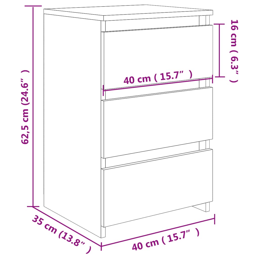 Comodino Grigio Cemento 40x35x62,5 cm in Legno Multistrato