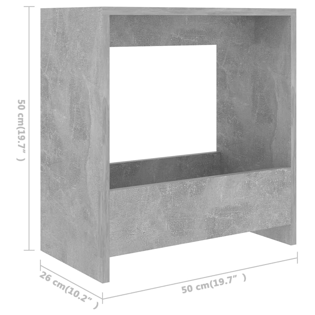 Tavolino Grigio Cemento 50x26x50 cm in Legno Multistrato