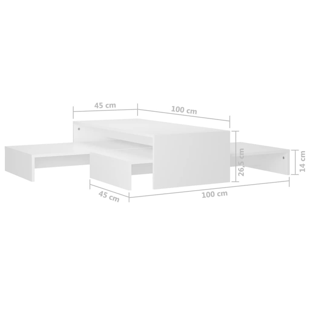 Set Tavolini Estraibili Bianchi 100x100x26,5 cm in Multistrato