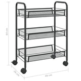 Carrello da Cucina con 3 Ripiani Nero 46x26x64 cm in Ferro