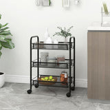 Carrello da Cucina con 3 Ripiani Nero 46x26x64 cm in Ferro